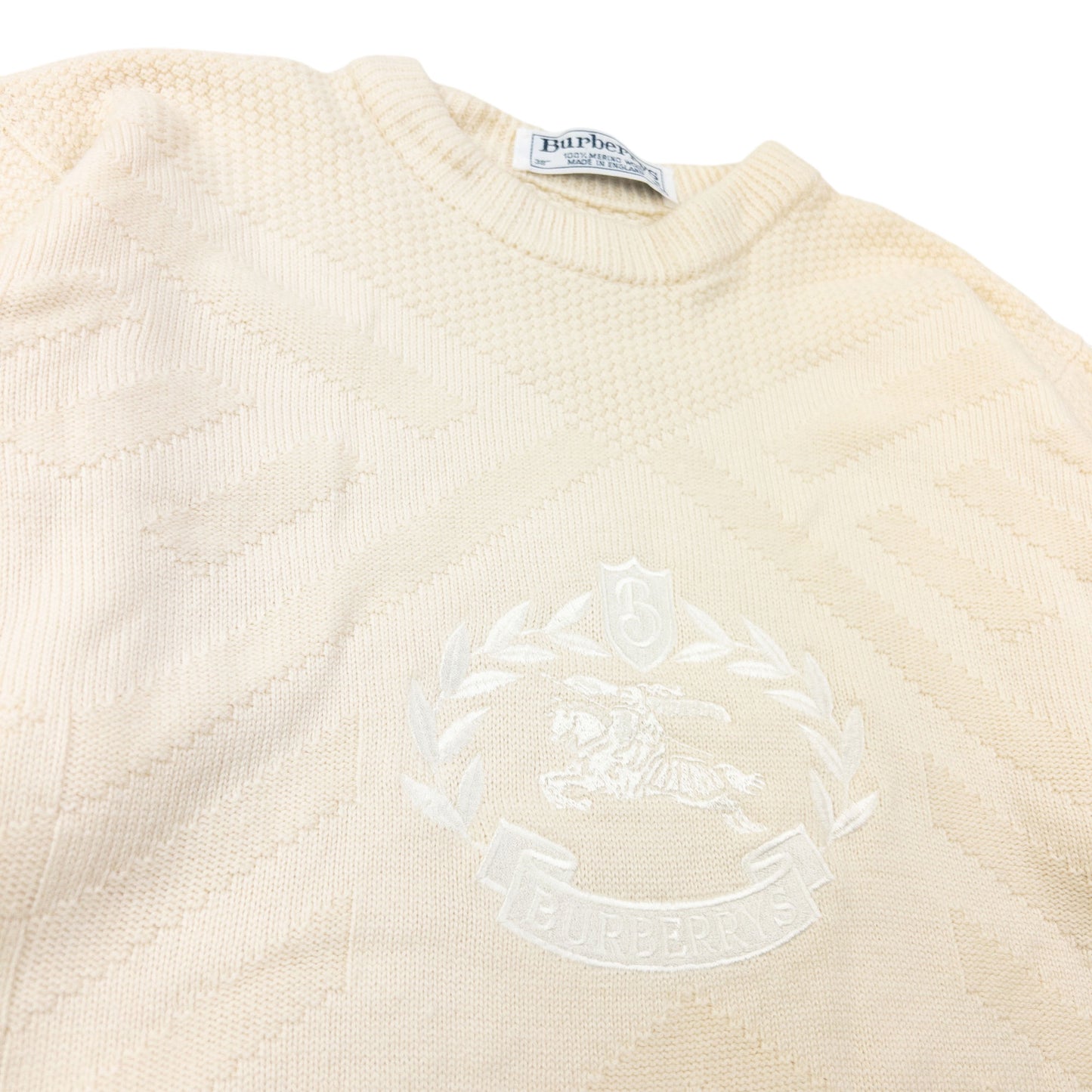 Vintage 90s Burberry Embroidered Wool Knit Jumper Womens Size S