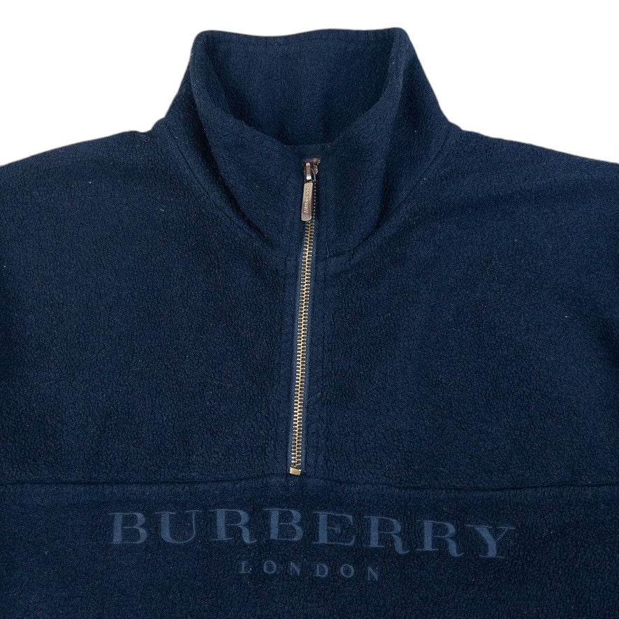 Vintage Burberry Embroidered Q Zip Fleece Sweatshirt Size M