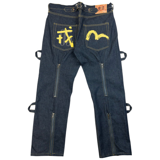 Vintage 2000s Evisu Gull Symbol Bondage Zip Japanese Denim Jeans Size W36