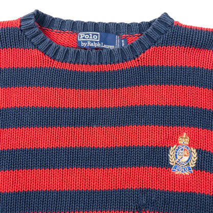 Vintage 90s Polo Ralph Lauren Crest Striped Knit Jumper Size M
