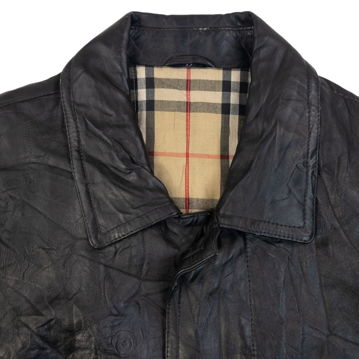 Vintage 2000s Burberry Nova Check Lined Leather Jacket Size L