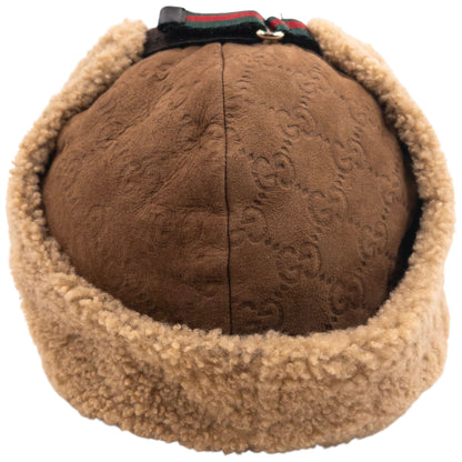 Vintage 2000s Gucci Fleece Lined Monogram Suede Trapper Hat Size L