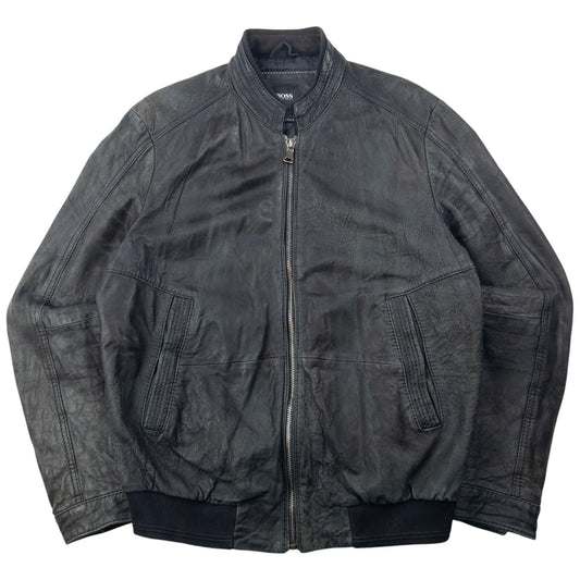 Vintage 2000s Hugo Boss Zip Up Leather Jacket Size M