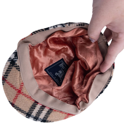Vintage 90s Burberry Nova Check Wool Flat-Cap Hat