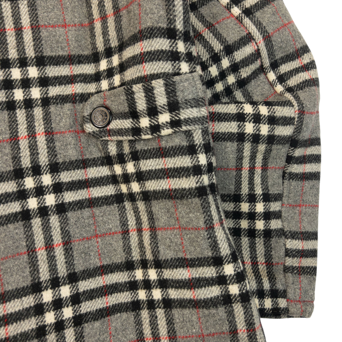 Vintage 90s Burberry Fur Hood Nova Check Wool Duffle Jacket Womens Size M