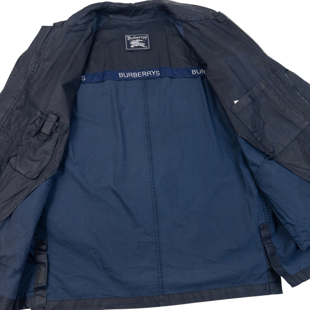 Vintage 90s Burberry Zip Up Rain Jacket in navy, photo 4