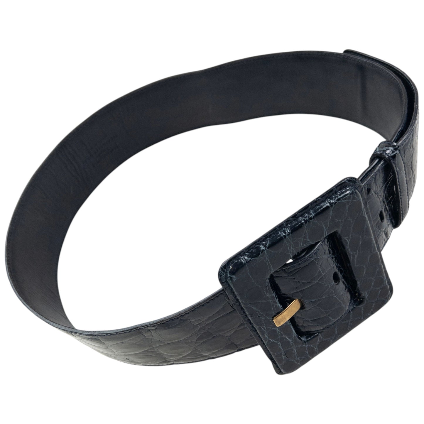 Vintage 90s YSL Yves Saint Laurent Crocodile Embossed Leather Belt Size M