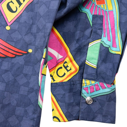 Vintage 90s Versace Jeans Couture Car Rolls Royce Pattern Button Up Shirt Size XL