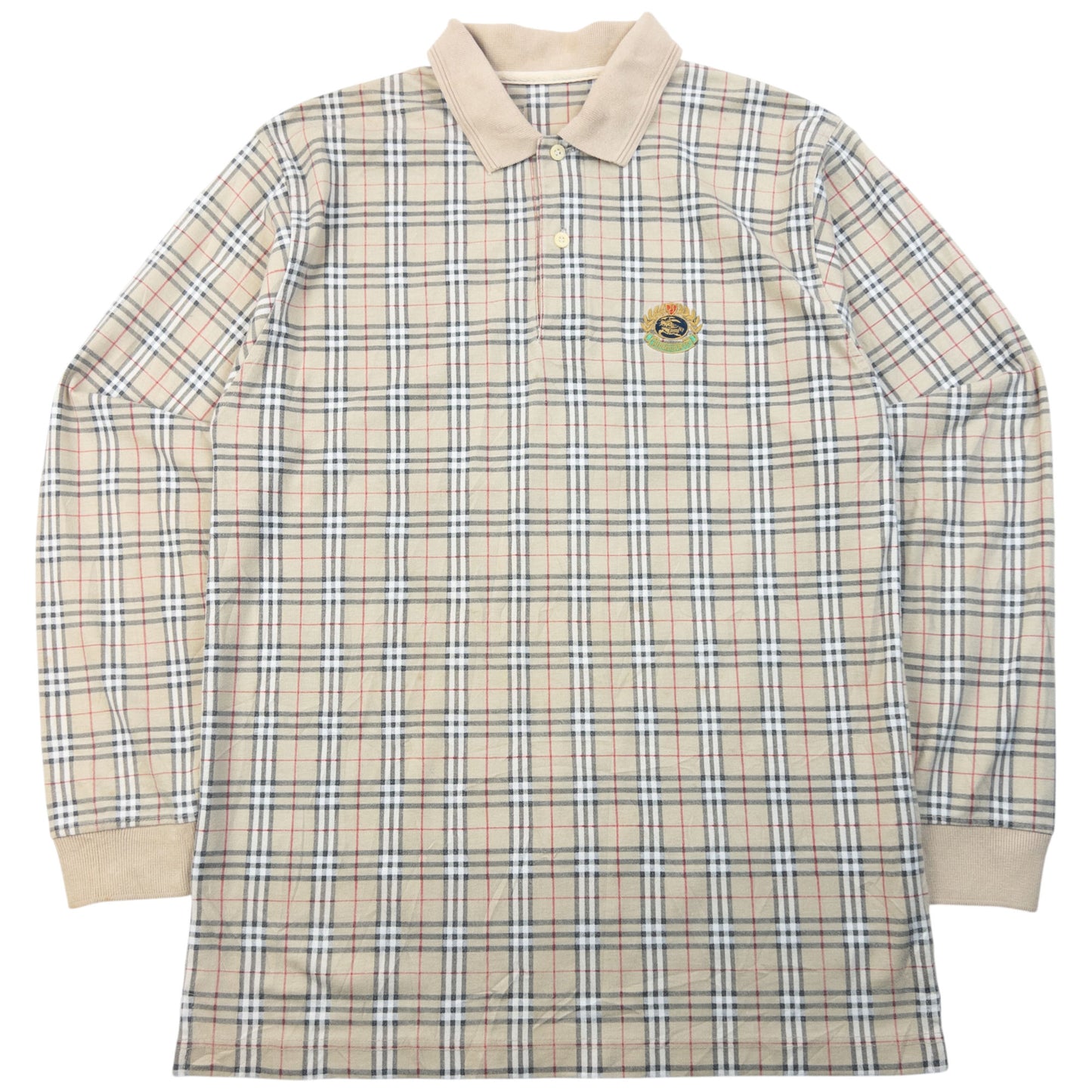 Vintage 90s Burberry Nova Check Long Sleeve Polo Shirt Size M