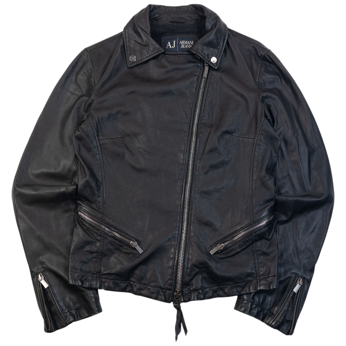 Vintage Armani Jeans Zip Up Leather Jacket Womens Size M
