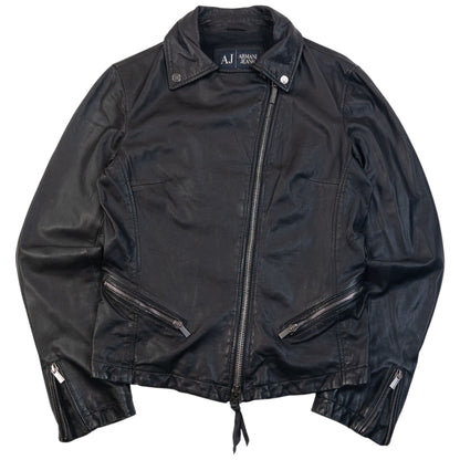 Vintage Armani Jeans Zip Up Leather Jacket Womens Size M