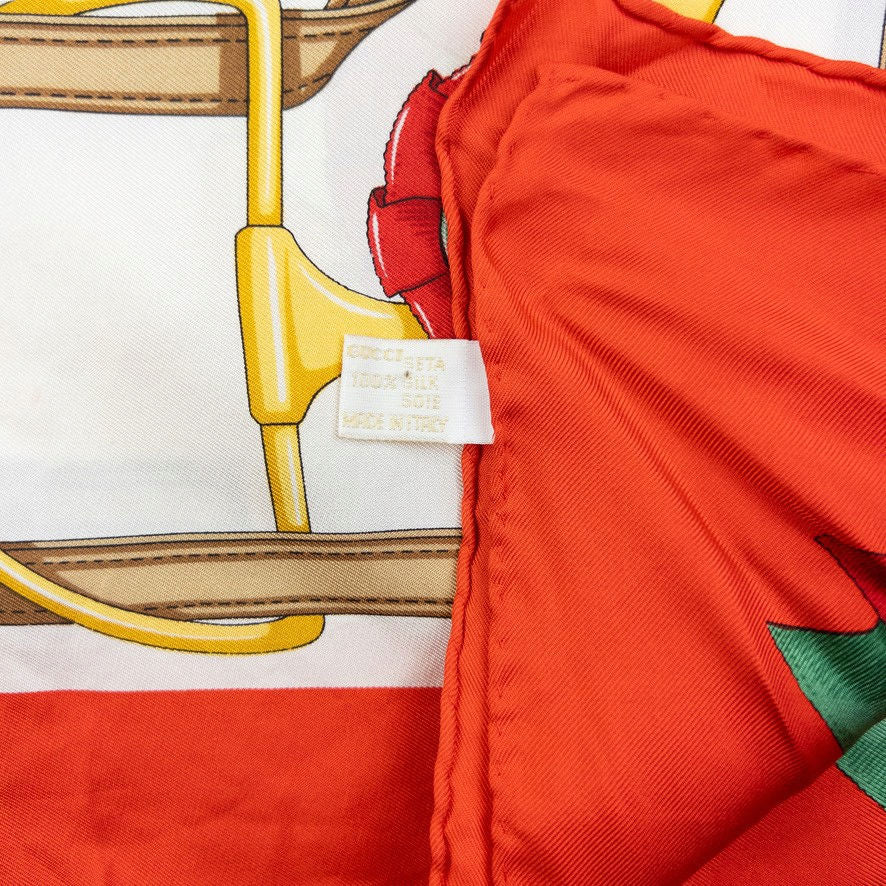 Vintage 80s Gucci Equestrian Horse Harness Print Silk Scarf