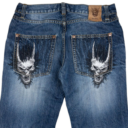 Vintage Oniarai Embroidered Monster Japanese Denim Jeans Size W32