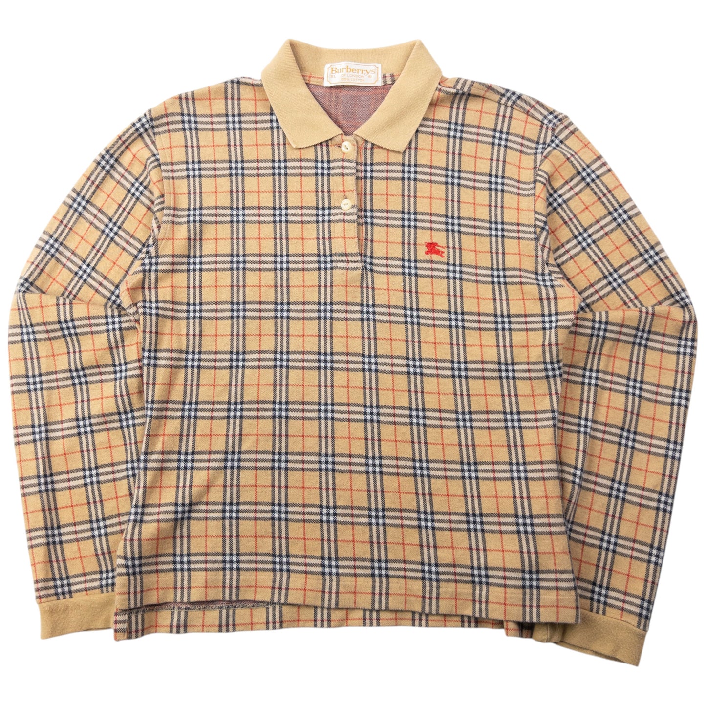 Vintage 90s Burberry Nova Check Long Sleeve Polo Shirt Womens Size S