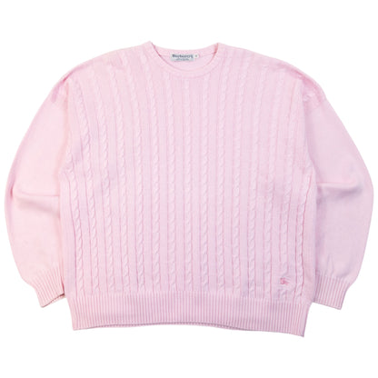 Vintage 90s Burberry Knit Jumper in pink (cotton), embroidered logo detail