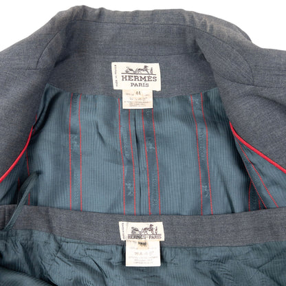 Vintage 80s Hermès Jacket & Skirt Suit Set Womens Size L