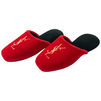 Vintage 80s YSL Yves Saint Laurent Embroidered Fleece Slippers Womens Size 6