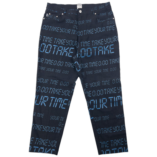Vintage 2000s Moschino Jeans Take Your Time Digital Monogram Trousers Size W36
