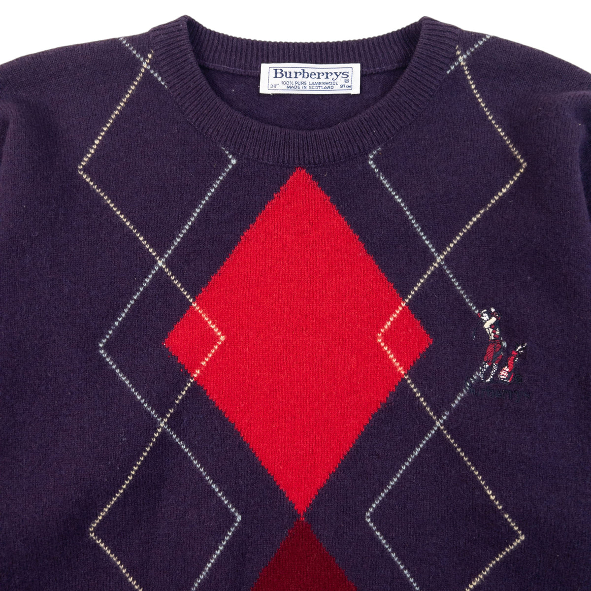 Vintage 90s Burberry Argyle Wool Jumper Womens Size S