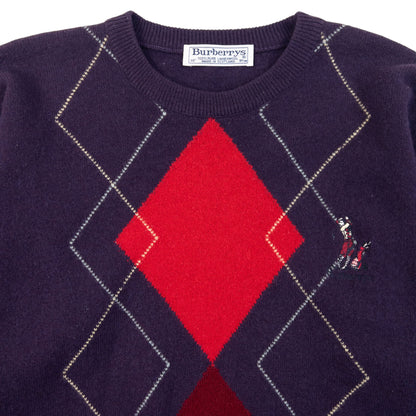 Vintage 90s Burberry Argyle Wool Jumper Womens Size S