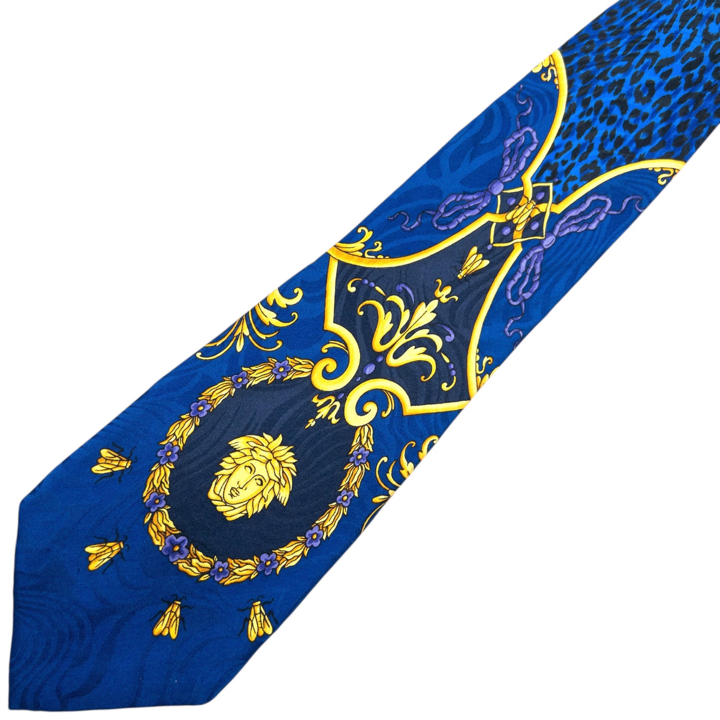 Vintage 90s Gianni Versace Baroque Leopard Print Silk Tie