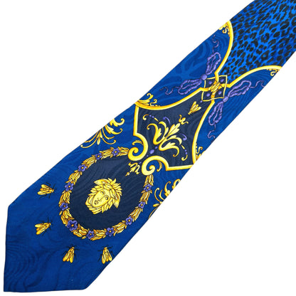 Vintage 90s Gianni Versace Baroque Leopard Print Silk Tie