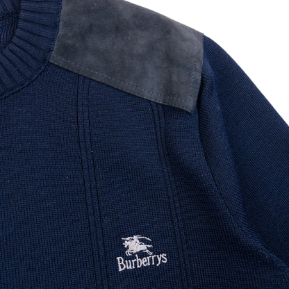 Vintage 90s Burberry Suede Patch Wool Jumper Size L