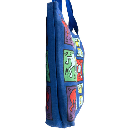 Vintage 1982 Keith Haring Graphic Tote Shoulder Bag in blue (baumwolle), photo 7