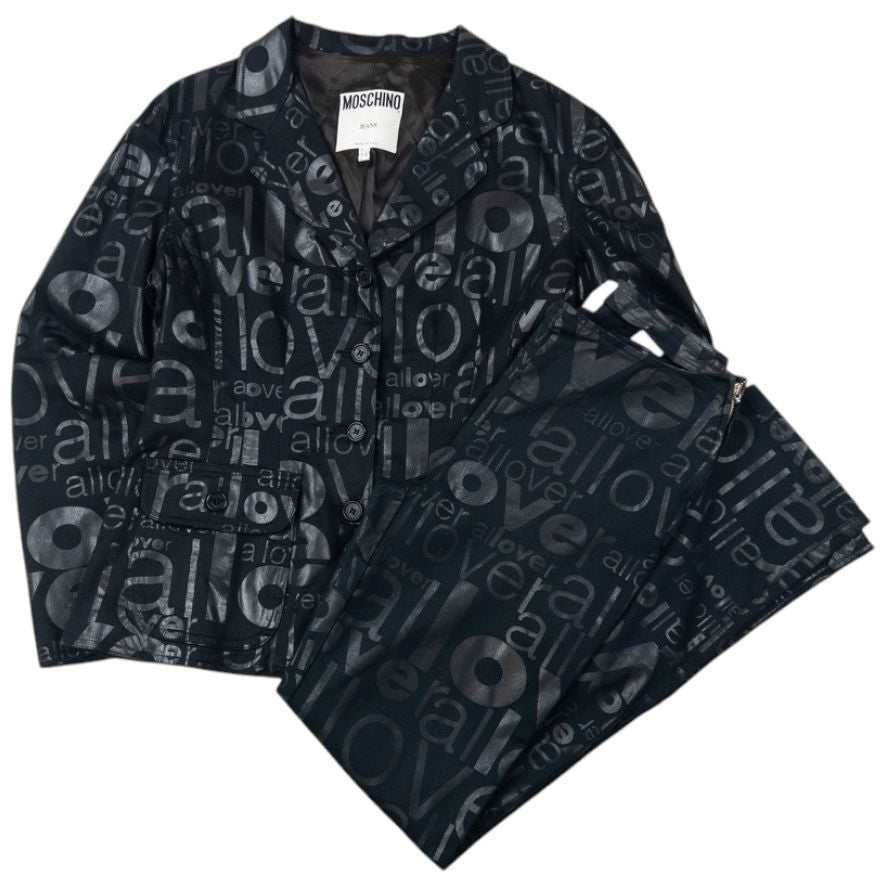 Vintage 90s Moschino Jeans Love All Over Jacket & Trousers Suit Set Womens Size M