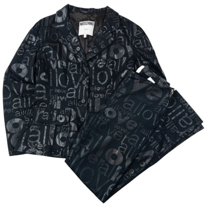 Vintage 90s Moschino Jeans Love All Over Jacket & Trousers Suit Set Womens Size M