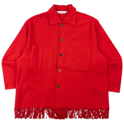 Vintage 90s Yohji Yamamoto Fringe Trim Wool Jacket in red