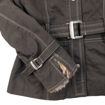 Vintage 2000s Burberry Blue Label Fur Trim Belt Waist Jacket Womens Size M