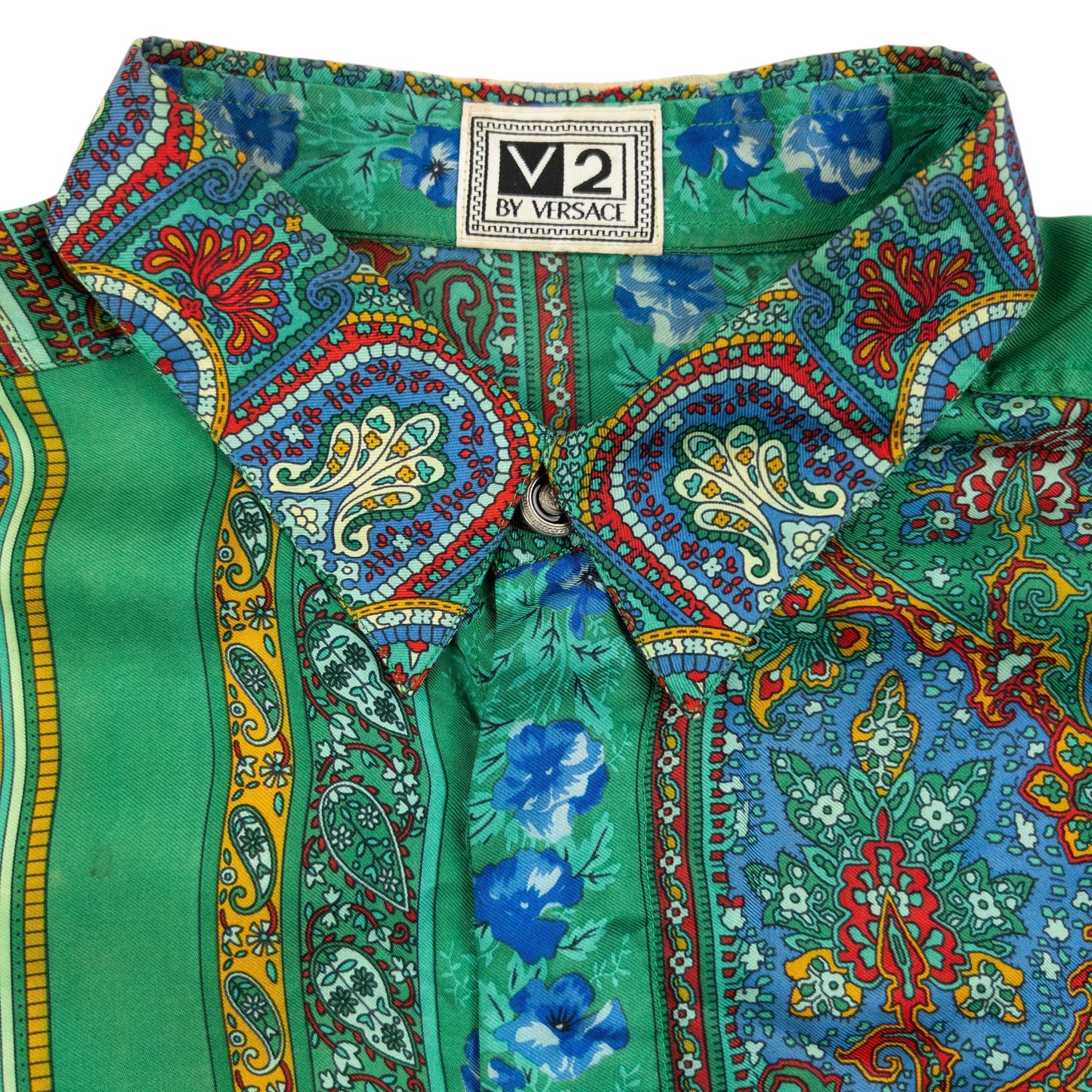 Vintage 90s Versace V2 Mosaic Paisley Print Long Sleeve Button Up Shirt Size S
