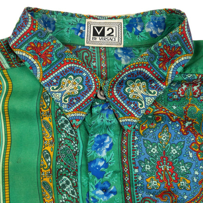 Vintage 90s Versace V2 Mosaic Paisley Print Long Sleeve Button Up Shirt Size S