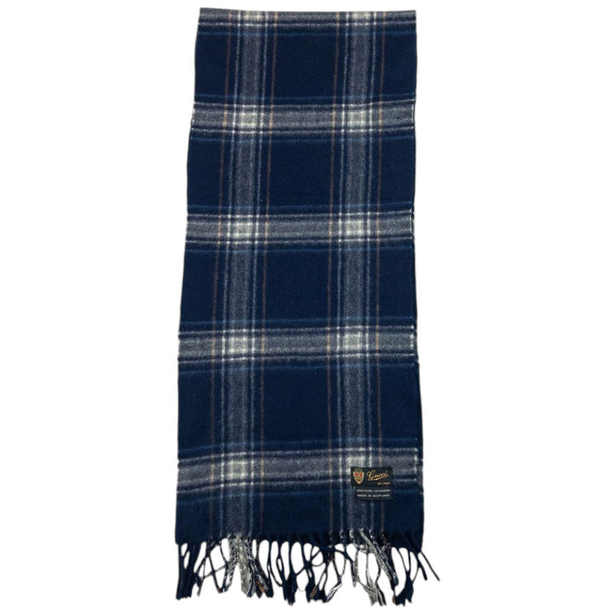 Vintage 80s Gucci Checkered Cashmere Tassel Scarf