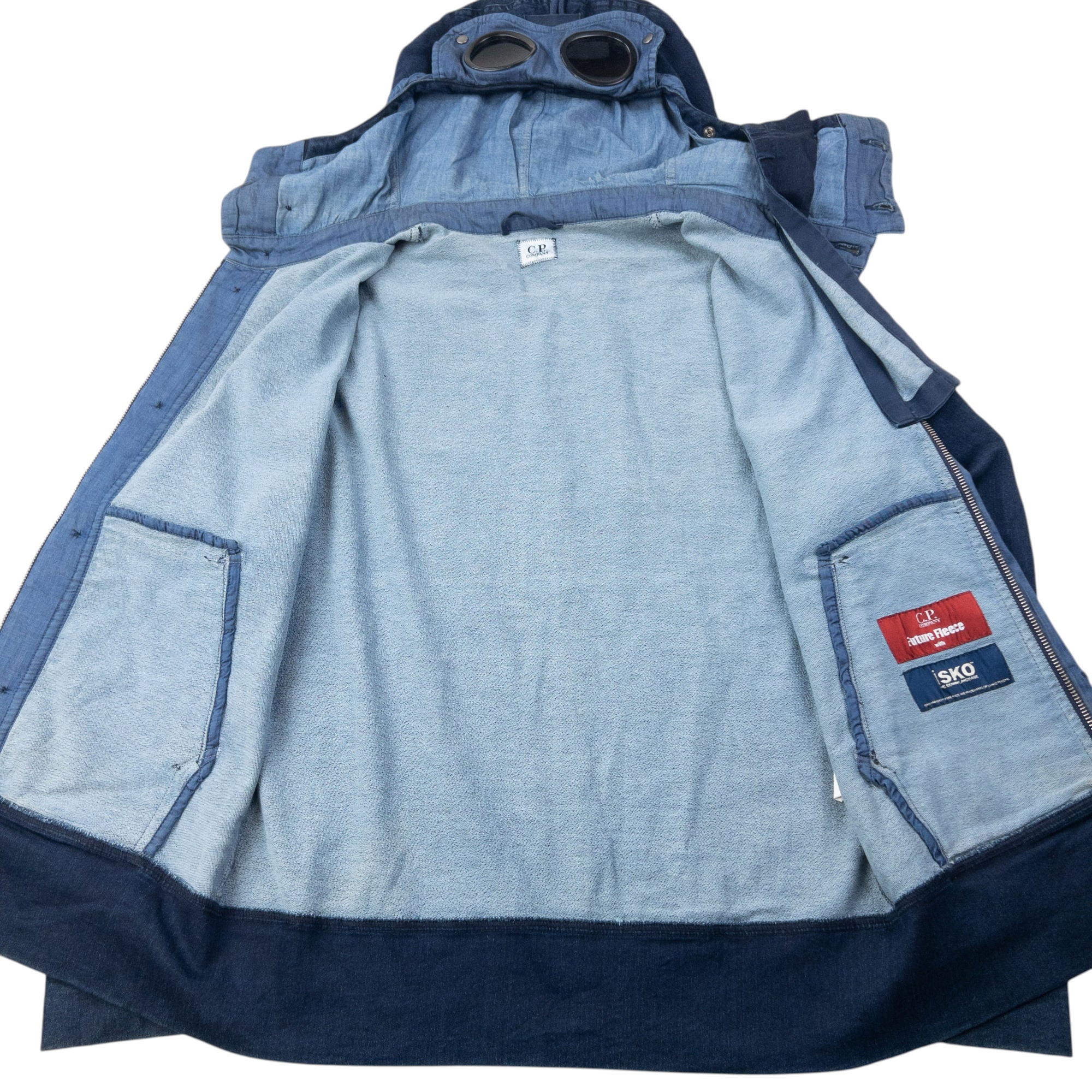 2014 CP Company Goggle Hood Future Fleece Isko Denim Jacket Size M