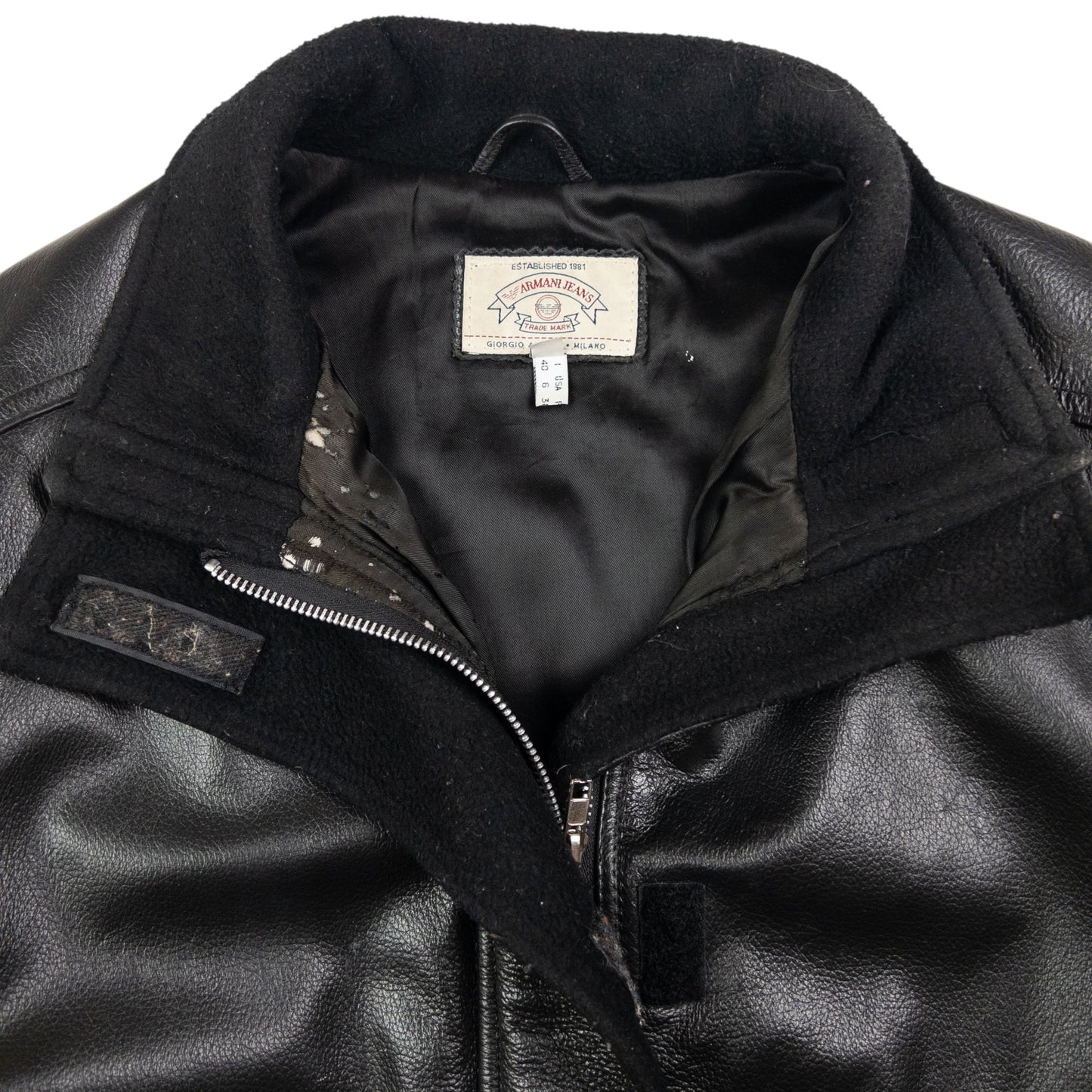 Vintage Armani Jeans Zip Up Leather Jacket Size M
