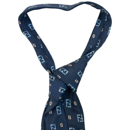 Vintage Fendi Monogram Silk Tie in blue, photo 4
