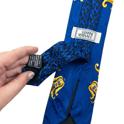Vintage 90s Gianni Versace Baroque Leopard Print Silk Tie