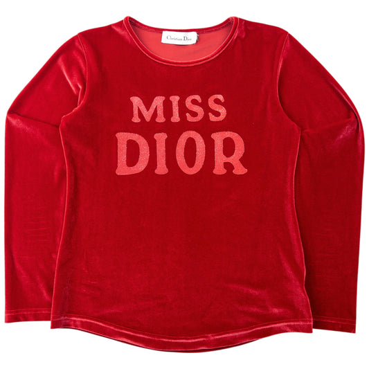 Vintage 2000s Miss Dior Velour Sequin Long Sleeve Top Womens Size S