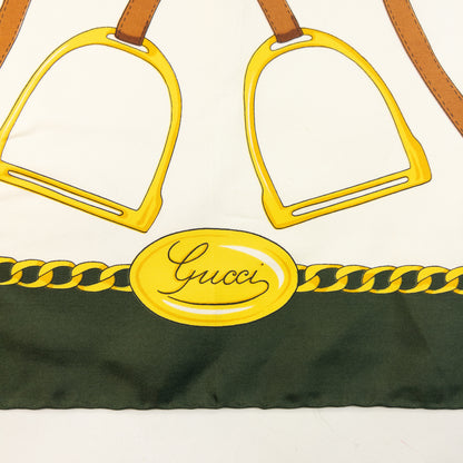 Vintage 90s Gucci Equestrian Horse Bit Print Silk Scarf