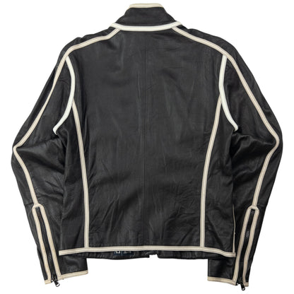 Vintage Armani Jeans Leather Biker Jacket Womens Size S