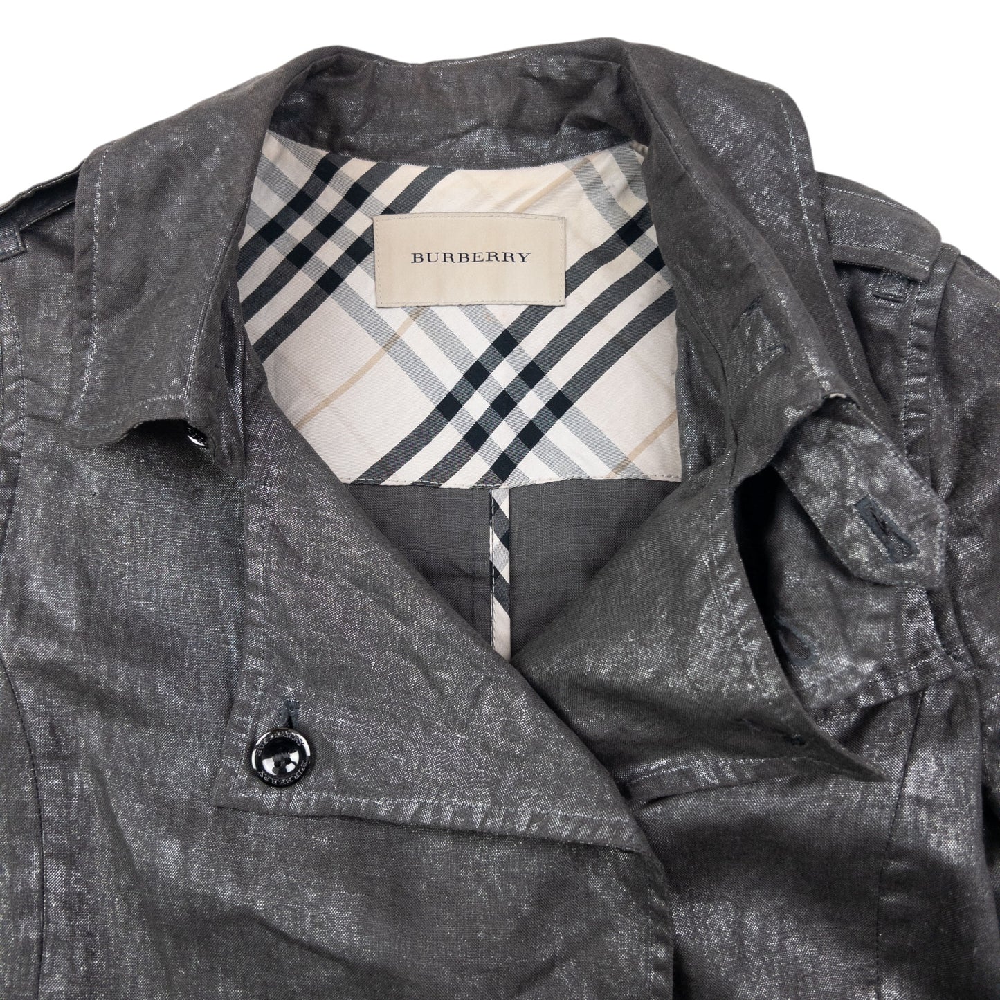 Vintage 2000s Burberry Metallic Trench Jacket Womens Size M