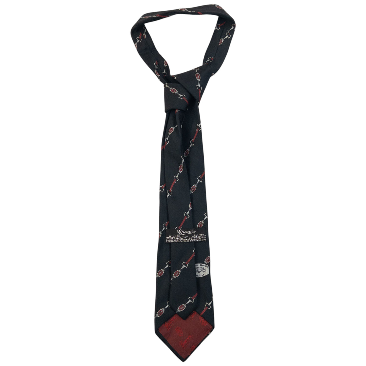 Vintage 80s Gucci Horse Bit Striped Silk Tie