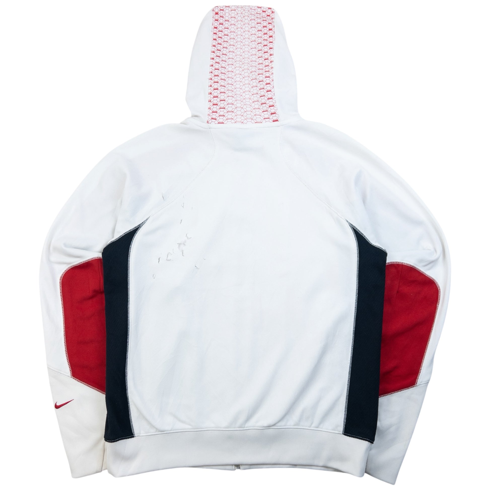 Nike vintage pullover hoodie navy red white colour block design with embroidered swoosh on cuff