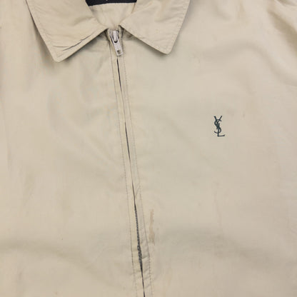YVES SAINT LAURENT beige and grey Harrington jacket embroidered logo on chest, zip front closure.
