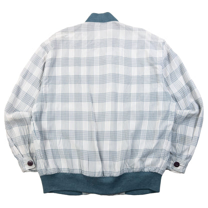 YVES SAINT LAURENT blue and white checkered bomber jacket embroidered logo on chest, ribbed details.