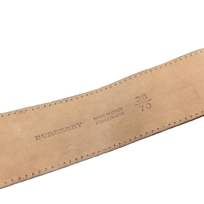 Burberry brown and burgundy leather belt textured finish gold-tone double prong buckle detail