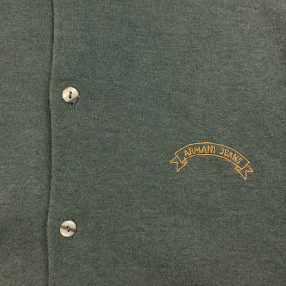 Armani Jeans green button-up collared jumper embroidered logo on chest, fleece-lined interior.