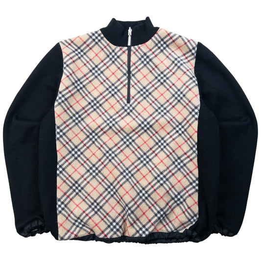 Burberry beige and black reversible jacket featuring classic Nova Check pattern and branded zipper pull.